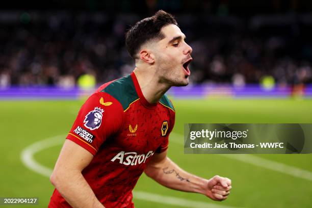 Pedro Neto of Wolverhampton Wanderers celebrates following victory in the Premier League match between Tottenham Hotspur and Wolverhampton Wanderers...