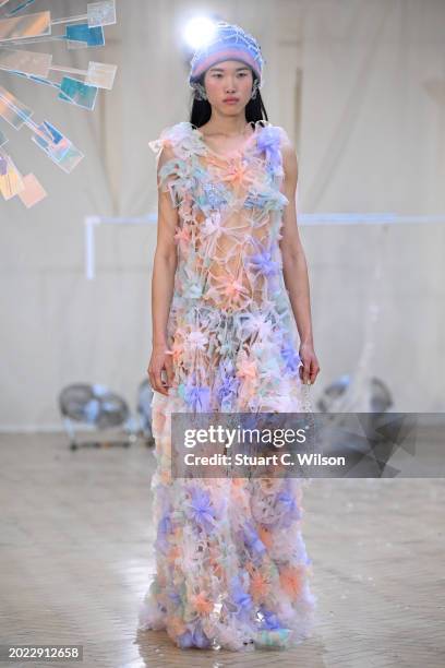 Model walks the runway at the Susan Fang show during London Fashion Week February 2024 at on February 19, 2024 in London, England.