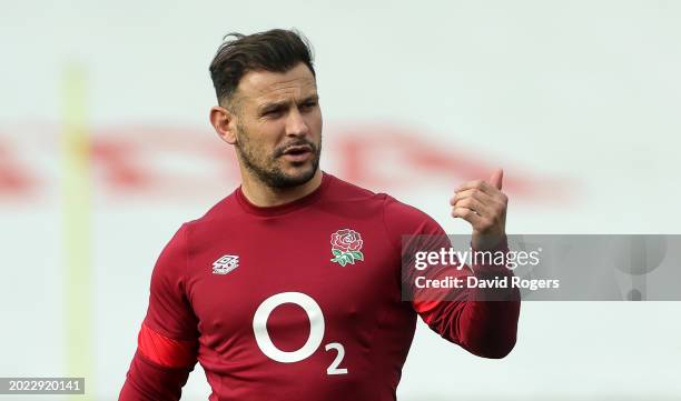 Danny Care looks onduring the England training session held at Pennyhill Park on February 19, 2024 in Bagshot, England.