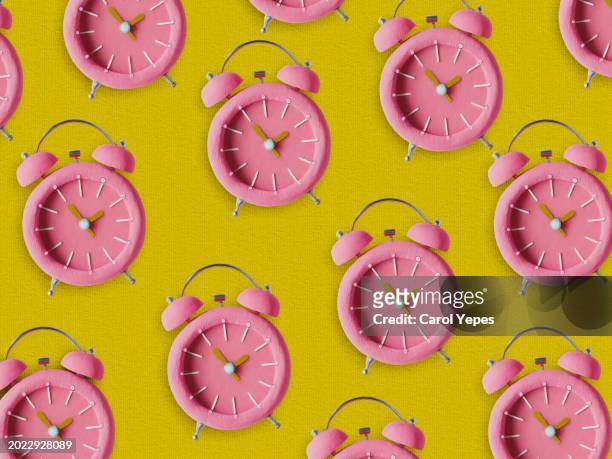 pink alarm clock seamless pattern - daylight savings stock pictures, royalty-free photos & images