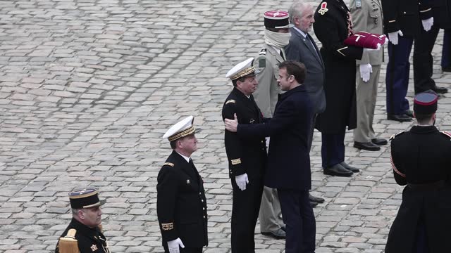 FRA: Emmanuel Macron Attends Military Ceremony At Les Invalides In Paris