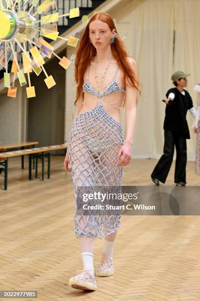 Model walks the runway at the Susan Fang show during London Fashion Week February 2024 at on February 19, 2024 in London, England.