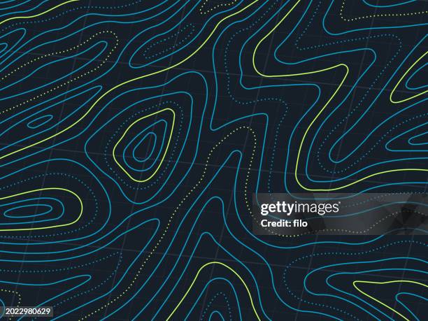stockillustraties, clipart, cartoons en iconen met topographic dark pattern layer waves lines abstract background - topografische kaart