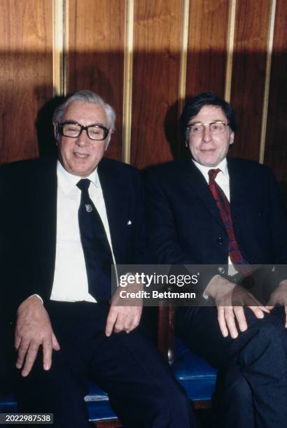British gynaecologist Patrick Steptoe and physiologist Robert Edwards pictured at the Royal College of Obstetricians and Gynaecologists in London,...