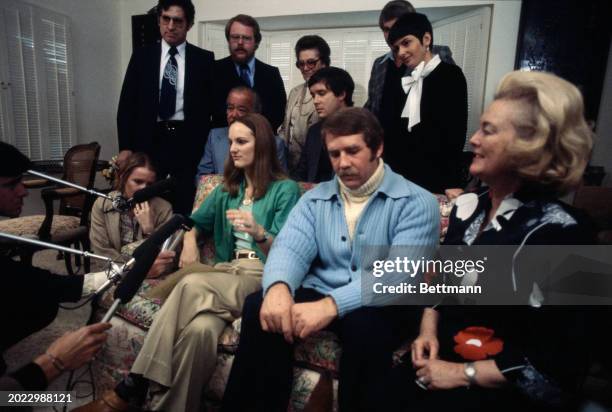 Patricia Hearst holding a press conference at her parents' home following her release from prison, Hillsborough, California, February 1st 1979. Next...