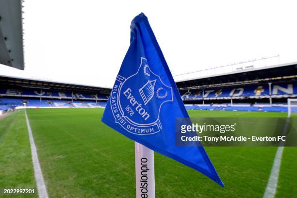 General view of a corner flag at Goodison Park before the Premier League match between Everton FC and Crystal Palace at Goodison Park on February 19,...