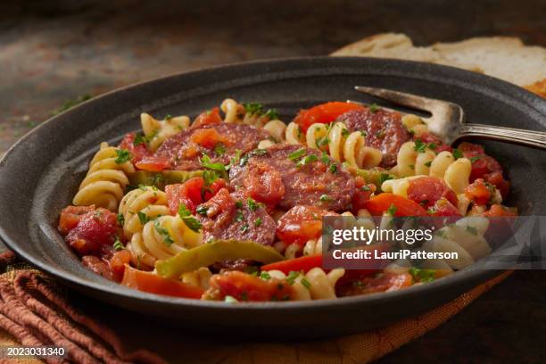 venison sausage and peppers - bison meat stock pictures, royalty-free photos & images