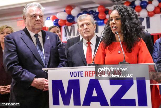 New York 3rd Congressional District Republican candidate Mazi Pilip concedes at Lannin Restaurant in East Meadow, New York on election night,...
