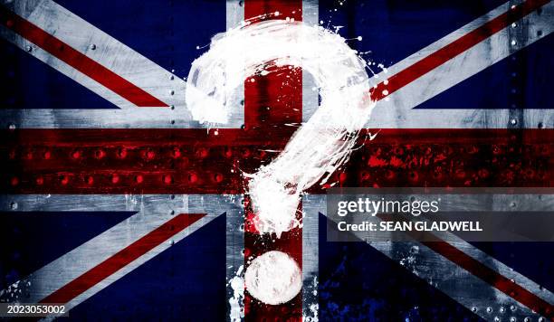 uk military question mark - union jack background stock pictures, royalty-free photos & images