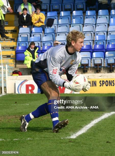 Joe Hart the Shrewsbury Town goalkeeper making his debut appearance in the Football League during the Coca Cola Football League Two Shrewsbury Town v...