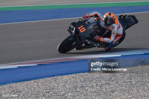 Luca Marini of Italy and Repsol Honda Team rounds the bend during the Qatar MotoGP Official Test at Losail Circuit on February 19, 2024 in Doha,...