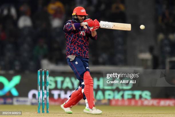 Islamabad United's captain Imad Wasim plays a shot during the Pakistan Super League Twenty20 cricket match between Islamabad United and Quetta...