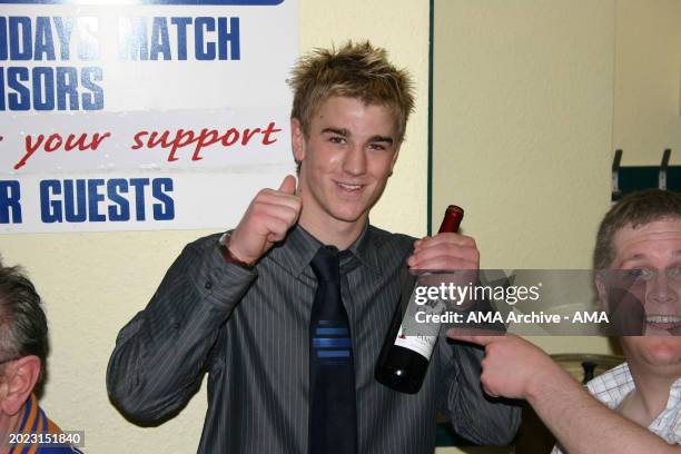 Joe Hart the Shrewsbury Town goalkeeper making his debut appearance in the Football League receiving an award for his performance in the 3-0 victory...