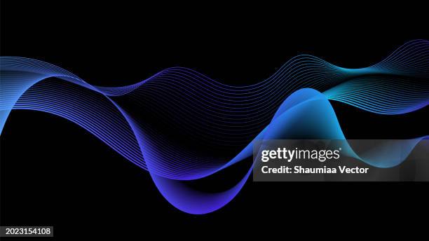 illustrations, cliparts, dessins animés et icônes de technologie moderne des particules de ligne d’onde liquide bleue abstraite arrière-plan - onde sonore