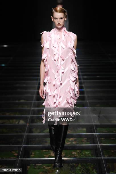 Model on the runway at Prada RTW Fall 2024 as part of Milan Ready to Wear Fashion Week held on February 22, 2024 in Milan, Italy.