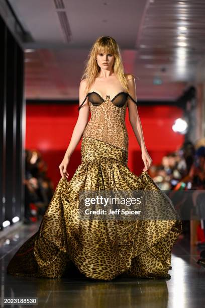Model walks the runway at the FROLOV show during London Fashion Week February 2024 at on February 19, 2024 in London, England.