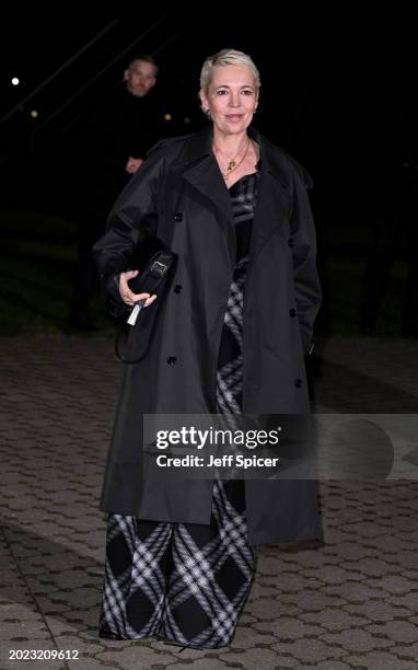 Olivia Colman attends the Burberry show during London Fashion Week February 2024 in Victoria Park on February 19, 2024 in London, England.