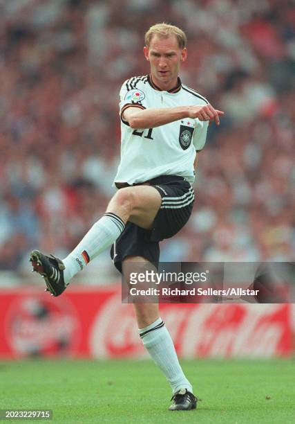June 26: Dieter Eilts of Germany kicking during the UEFA Euro 1996 Semi Final match between Germany and England at Wembley Stadium on June 26, 1996...