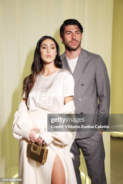 Cecilia Rodriguez and Ignazio Moser pose at the Laura Biagiotti Fashion Show on February 19, 2024 in Milan, Italy.