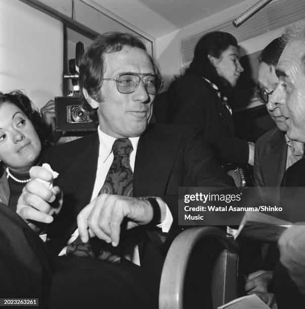 American singer and actor Andy Williams at Chappell Music Shop, London for autograph session in 1970s.