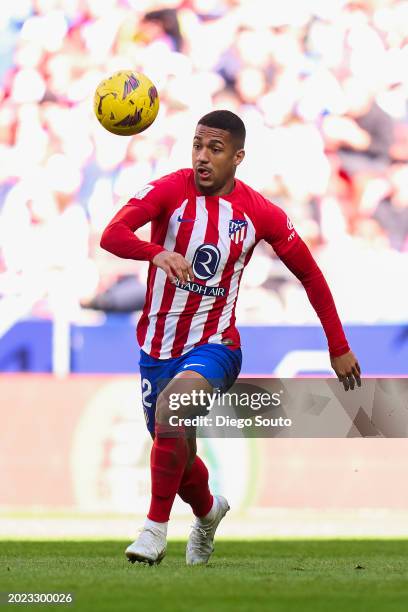 Samuel Lino of Atletico de Madrid runs with the ball during the LaLiga EA Sports match between Atletico Madrid and UD Las Palmas at Civitas...