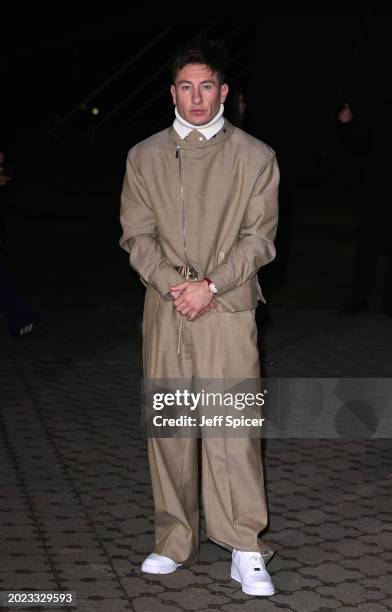 Barry Keoghan attends the Burberry show during London Fashion Week February 2024 in Victoria Park on February 19, 2024 in London, England.