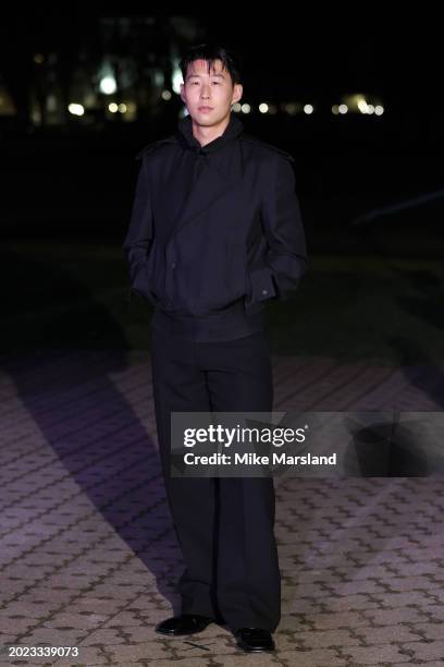 Son Heung-min attends the Burberry show during London Fashion Week February 2024 at Victoria Park on February 19, 2024 in London, England.