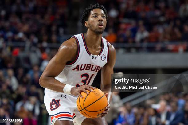 Chaney Johnson of the Auburn Tigers during their game against the Kentucky Wildcats at Neville Arena on February 17, 2024 in Auburn, Alabama.