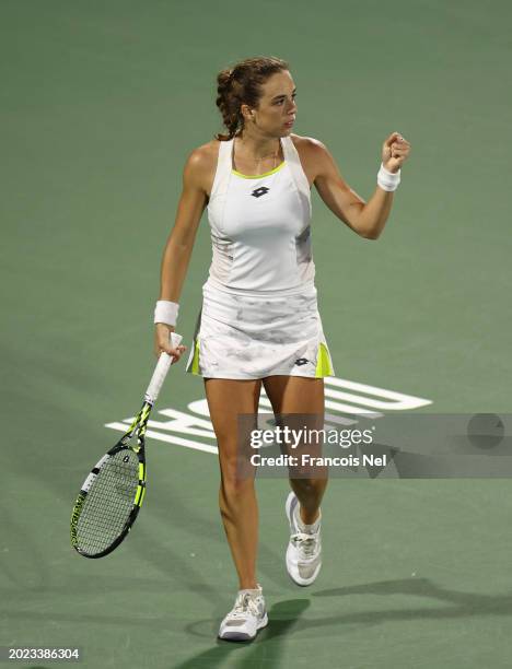 Lucia Bronzetti of Italy celebrates a point against Daria Kasatkina in their first round women's singles match during the Dubai Duty Free Tennis...