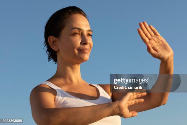 tai chi - woman and tai chi stock pictures, royalty-free photos & images