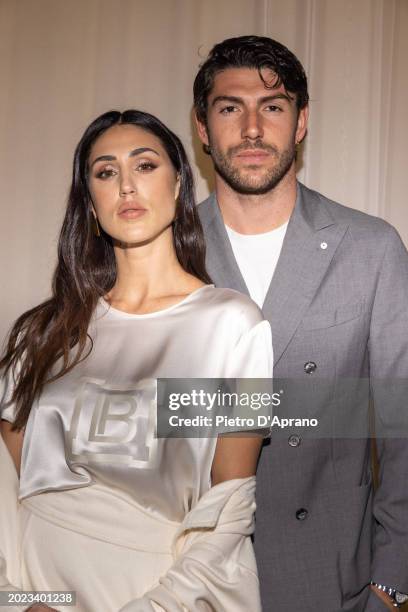 Cecilia Rodriguez and Ignazio Moser poses at the Laura Biagiotti Fashion Show on February 19, 2024 in Milan, Italy.