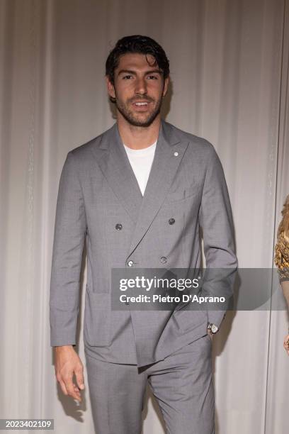 Ignazio Moser poses at the Laura Biagiotti Fashion Show on February 19, 2024 in Milan, Italy.