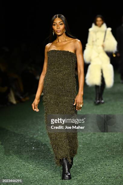 Naomi Campbell walks the runway at the Burberry show during London Fashion Week February 2024 at on February 19, 2024 in London, England.