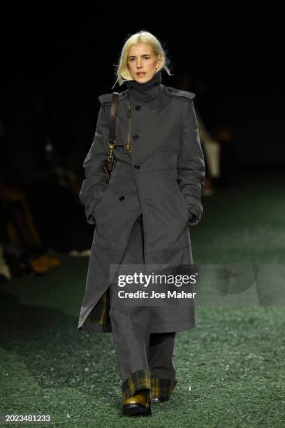 Agyness Deyn walks the runway at the Burberry show during London Fashion Week February 2024 at on February 19, 2024 in London, England.