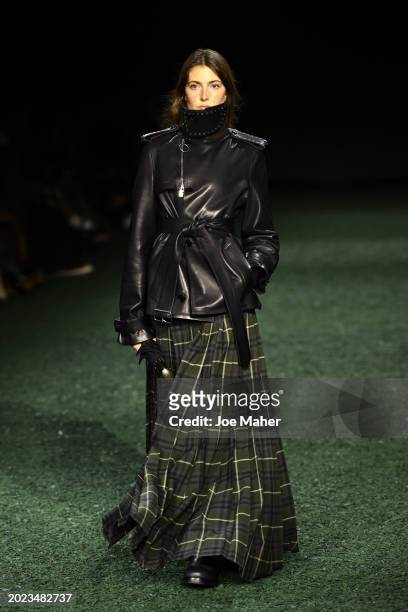 Model walks the runway at the Burberry show during London Fashion Week February 2024 at on February 19, 2024 in London, England.