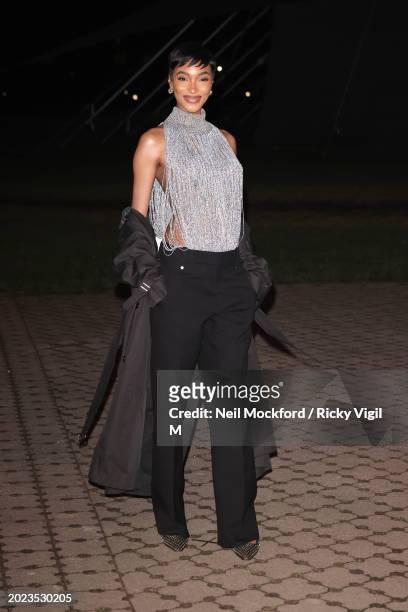 Jourdan Dunn seen attending the Burberry show at Victoria Park during London Fashion Week February 2024 on February 19, 2024 in London, England.