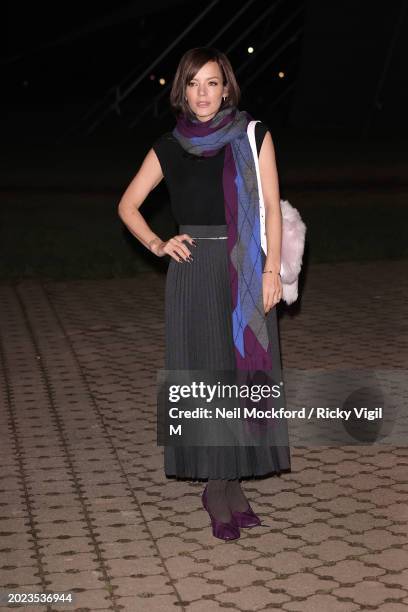 Lily Allen seen attending the Burberry show at Victoria Park during London Fashion Week February 2024 on February 19, 2024 in London, England.