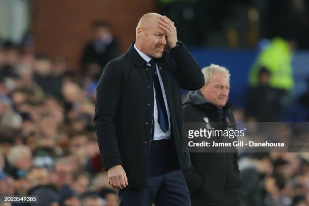 Sean Dyche, manager of Everton, looks dejected during the Premier League match between Everton FC and Crystal Palace at Goodison Park on February 19,...