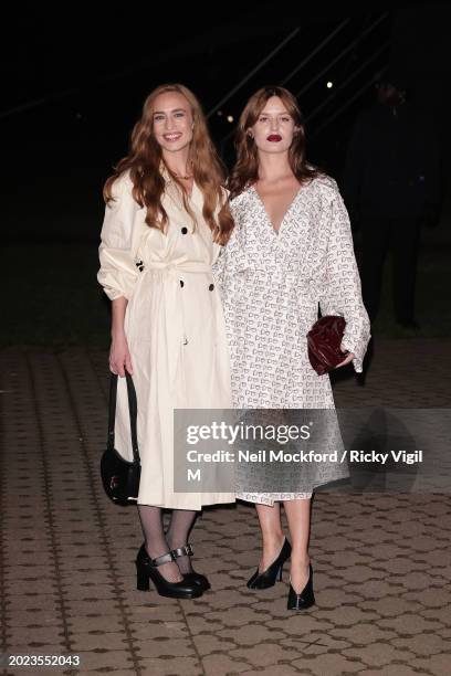 Elizabeth Jagger and Georgia May Jagger seen attending the Burberry show at Victoria Park during London Fashion Week February 2024 on February 19,...