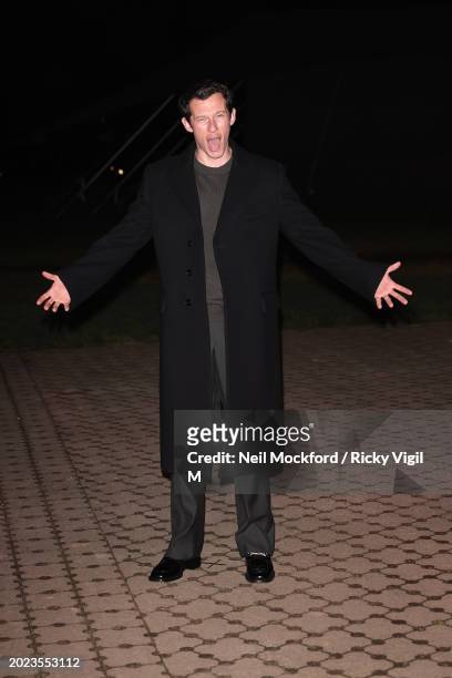 Callum Turner seen attending the Burberry show at Victoria Park during London Fashion Week February 2024 on February 19, 2024 in London, England.