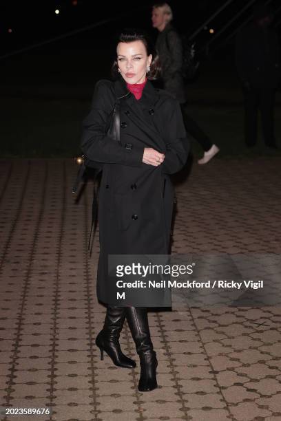Debi Mazar seen attending the Burberry show at Victoria Park during London Fashion Week February 2024 on February 19, 2024 in London, England.