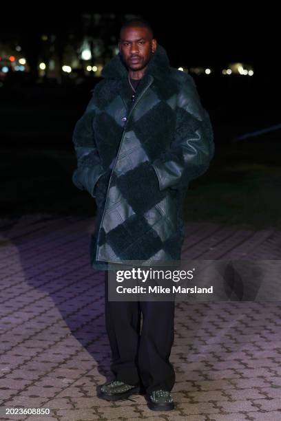 Skepta attends the Burberry show during London Fashion Week February 2024 at Victoria Park on February 19, 2024 in London, England.