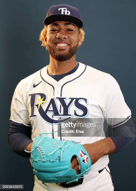 Yoniel Curet of the Tampa Bay Rays poses for a picture during Tampa Bay Rays Photo Day at Charlotte Sports Park on February 18, 2024 in Port...