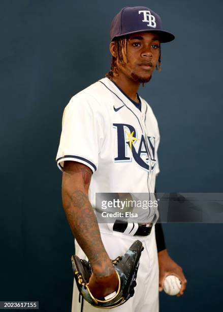 Antonio Jimenez of the Tampa Bay Rays poses for a picture during Tampa Bay Rays Photo Day at Charlotte Sports Park on February 18, 2024 in Port...