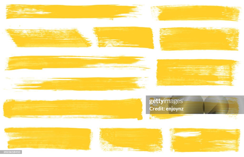 Yellow paint brush stroke vectors