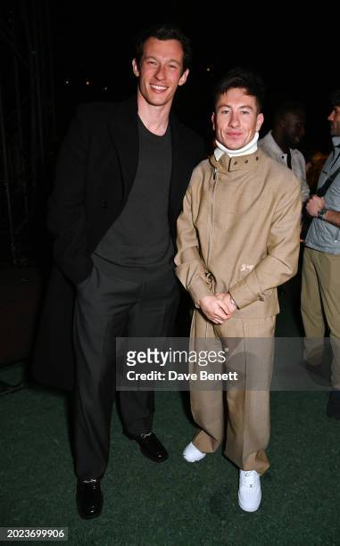 Callum Turner and Barry Keoghan attend the Burberry Winter 2024 show during London Fashion Week on February 19, 2024 in London, England.