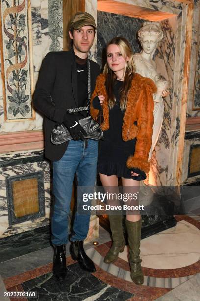 Alex Arsenault and Charlotte Knowles attend the KNWLS dinner at Apollo's Muse on February 19, 2024 in London, England.