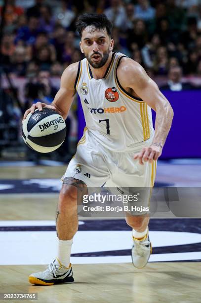 Facu Campazzo of Real Madrid in action during the Finals of the 2024 Copa del Rey de Baloncesto match between Real Madrid and FC Barcelona at Martin...