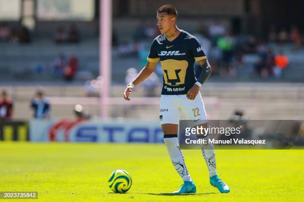 Robert Ergas of Pumas controls the ball during the 6th round match between Pumas UNAM and Puebla as part of the Torneo Clausura 2024 Liga MX at...