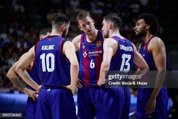 Nicola Kalinic, #06 Jan Vesely, #13 Tomas Satoransky and Jabari Parker of FC Barcelona in action during the Finals of the 2024 Copa del Rey de...